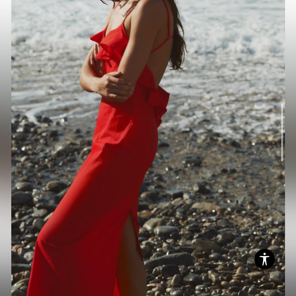 Zara ruffled Gabardine midi dress in red